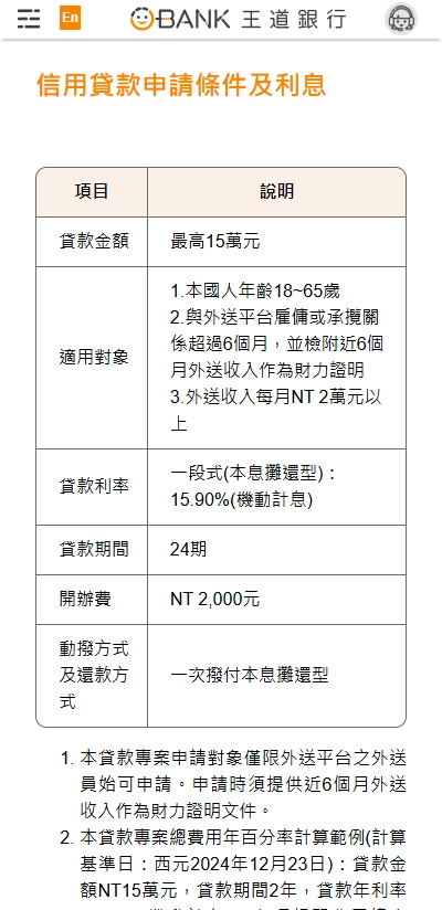 王道銀行外送員貸款